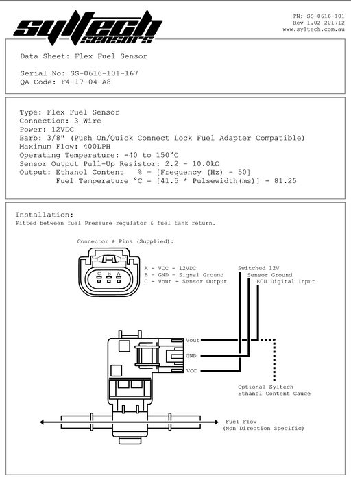 Syltech - Flex Fuel Sensor (Small) Content & Temp