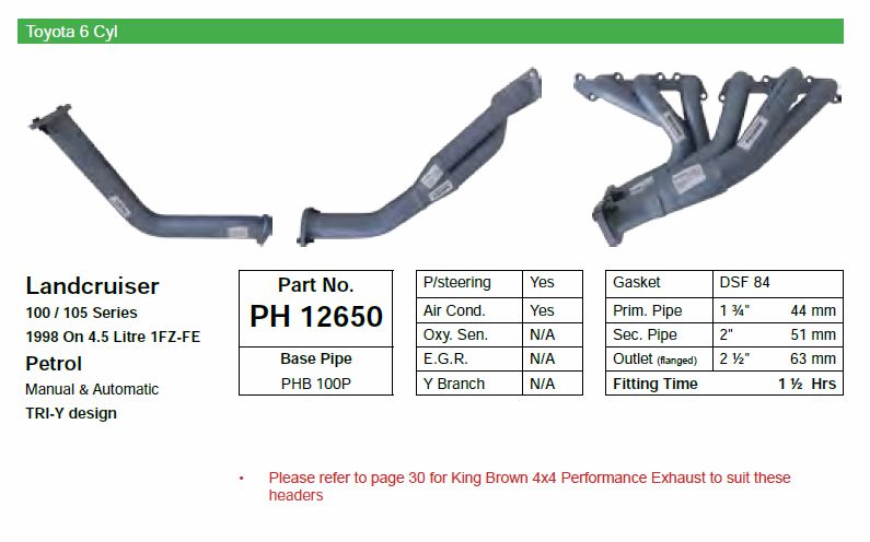 PACEMAKER HEADERS Landcruiser 80/100 Series Inside Chassis TRI-Y