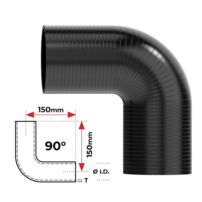 Redback Silicone Hose (3-1/8") 90° Bend (Black)