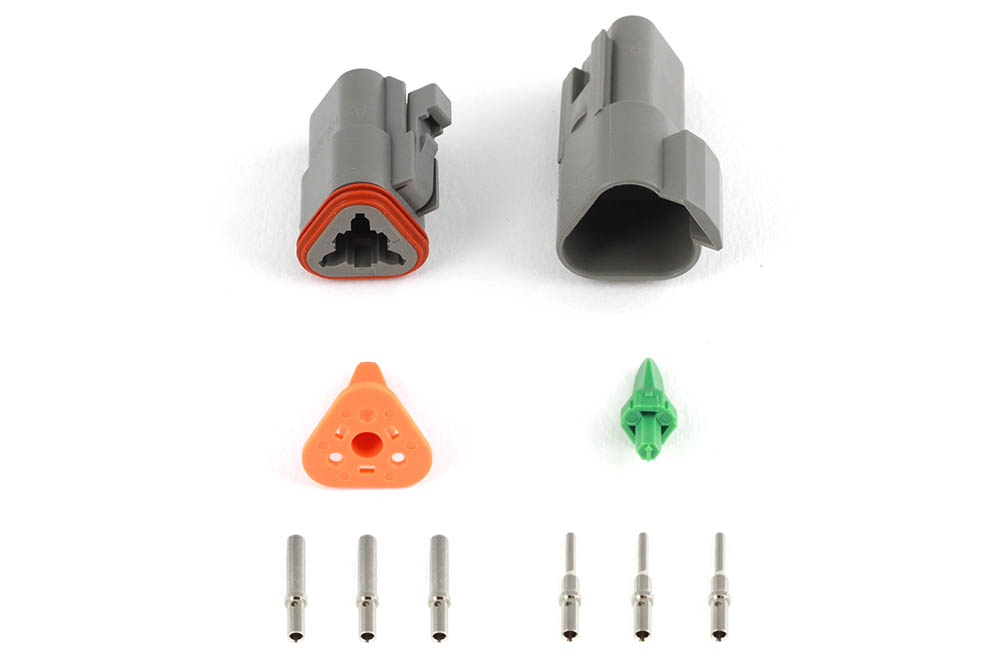 Haltech - Plug and Pins Only - Matching Set of Deutsch DT-3 Connectors (DT06-3S + DT04-3P) - (13 Amp) HT-031113