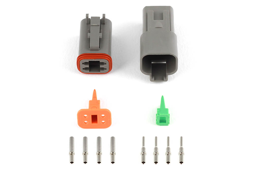 Haltech - Plug and Pins Only - Matching Set of Deutsch DT-4 Connectors  (DT06-4S + DT04-4P) - (13 Amp)  HT-031114