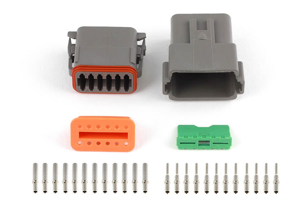 Haltech - Plug and Pins Only - Matching Set of Deutsch DT-12 Connectors  (DT06-12S + DT04-12P) - (13 Amp)  HT-031117