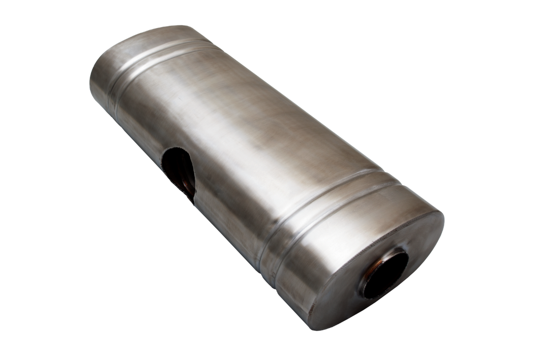 XFORCE 304SS OVAL MUFFLER 8"X 5"X 24"EAST WEST CENTRE 2.5" CENTRE INLET DUAL 2.25" OUTLET